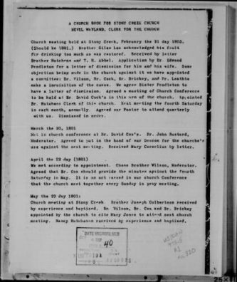 A Church Book for Stony Creek Church